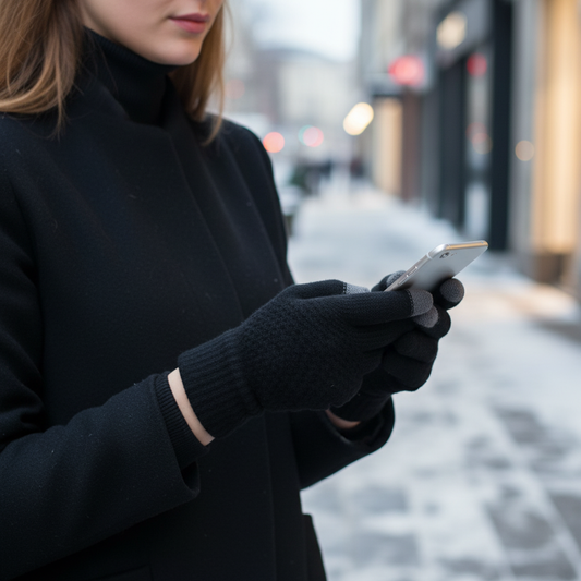 Damen Strickhandschuhe mit Touchscreen-Funktion, warm & winddicht