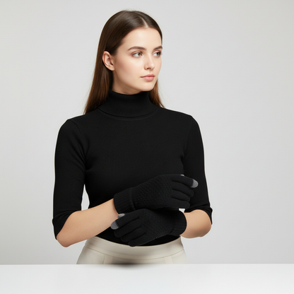 Damen Strickhandschuhe mit Touchscreen-Funktion, warm & winddicht