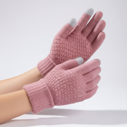 Damen Strickhandschuhe mit Touchscreen-Funktion, warm & winddicht