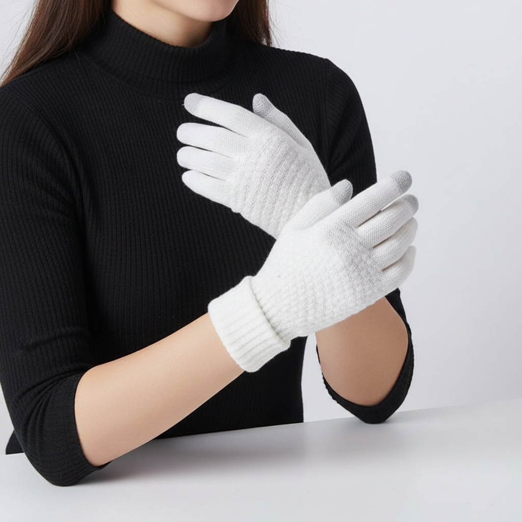 Damen Strickhandschuhe mit Touchscreen-Funktion, warm & winddicht