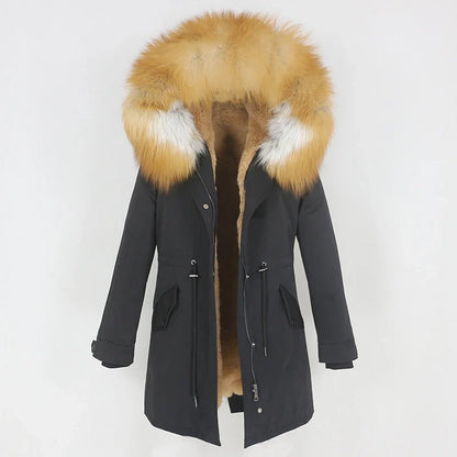 Herren Winter Parka mit Kapuze und Fellkragen, gefüttert