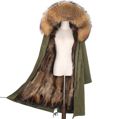 Damen Winterparka Lang mit Kapuze und Fellkragen, gefüttert, in verschiedenen Farben