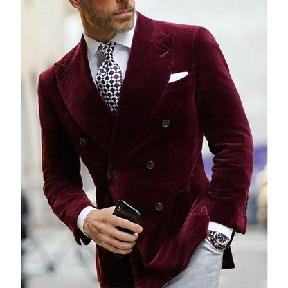 Herren Samt Doppelreihiges Sakko – Eleganter Business & Party Blazer