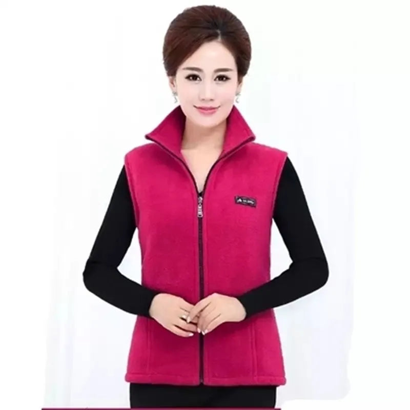 Damen Fleece Weste Stehkragen Reißverschluss Violett
