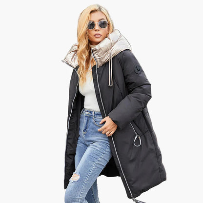 Damen Winter Steppmantel mit Kapuze – Modischer, langer Mantel für Alltag & Freizeit