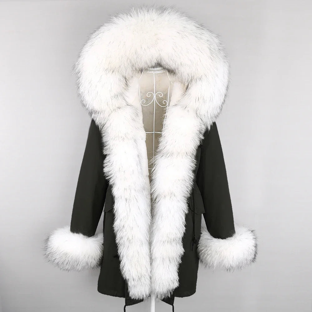 Winterparka mit Kapuze und Fellbesatz für Damen
