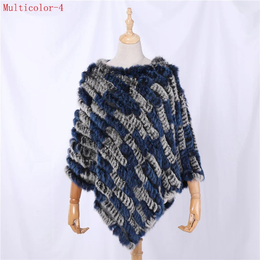 Damen Poncho weich strukturiert Grau Winter Cape