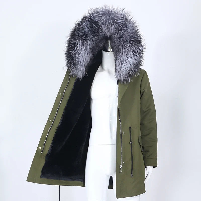 Herren Winter Parka mit Kapuze und Fellkragen, gefüttert