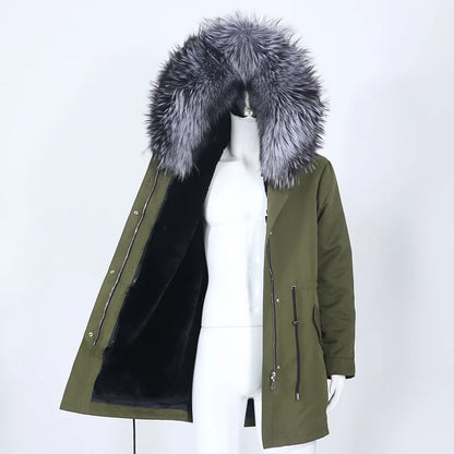 Herren Winter Parka mit Kapuze und Fellkragen, gefüttert