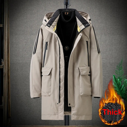 Herren Winter Parka mit Kapuze und Streifen Lang Wattiert