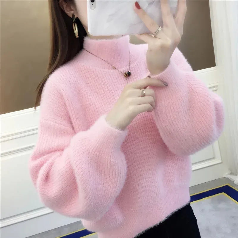 Damen Rollkragenpullover mit weitem Ärmel Strickpullover