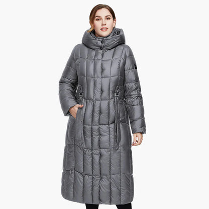 Damen Winter Steppmantel Lang mit Kapuze – Eleganter Outdoor-Parka Plus Size