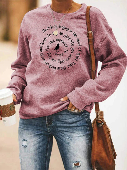 Sweatshirt Damen Rundhals Langarm mit "Blackbird" Schriftzug Druck