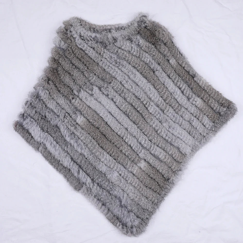 Damen Poncho weich strukturiert Grau Winter Cape