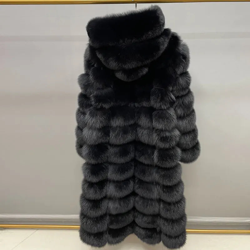 Damen Langer Mantel mit Kapuze aus weichem Material