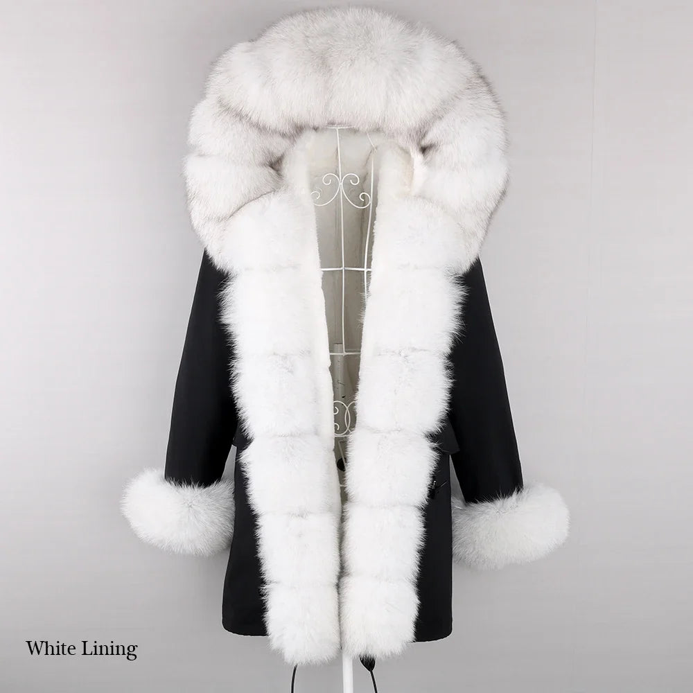 Winterparka mit Kapuze und Fellbesatz für Damen