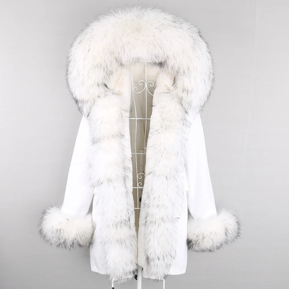 Winterparka mit Kapuze und Fellbesatz für Damen