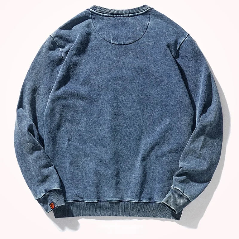 Unisex Sweatshirt Rundhals Washed Look Blau