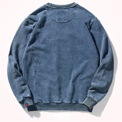 Unisex Sweatshirt Rundhals Washed Look Blau