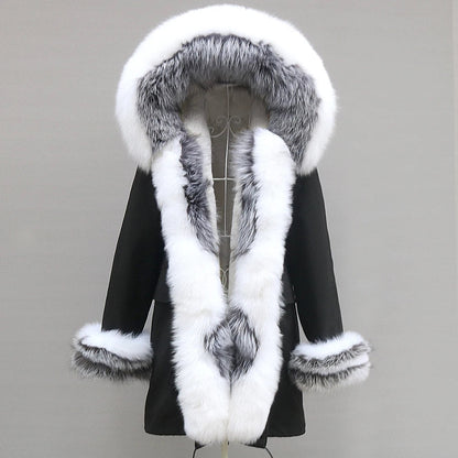Winterparka mit Kapuze und Fellbesatz für Damen