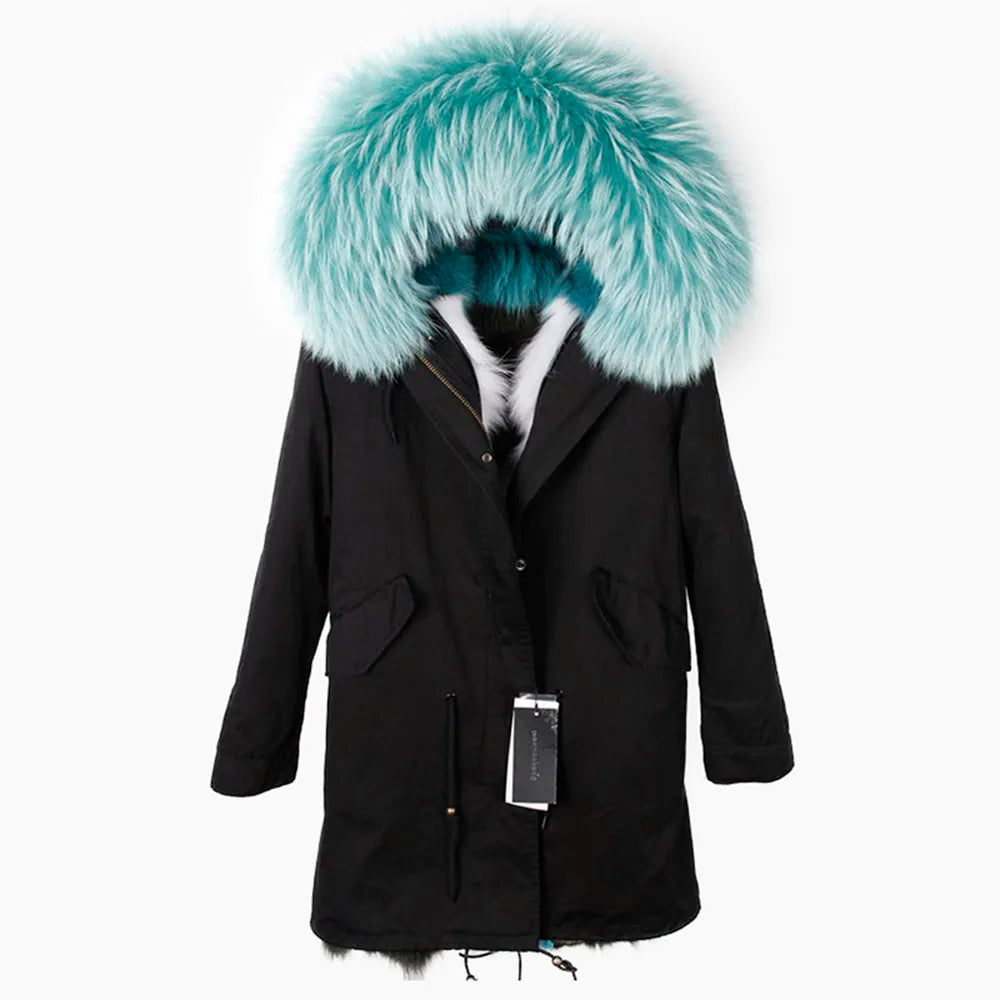 Damen Winter Parka mit Kapuze und Kunstpelz Futter