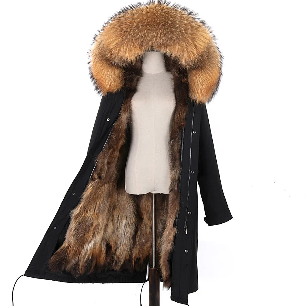 Damen Winterparka Lang mit Kapuze und Fellkragen, gefüttert, in verschiedenen Farben