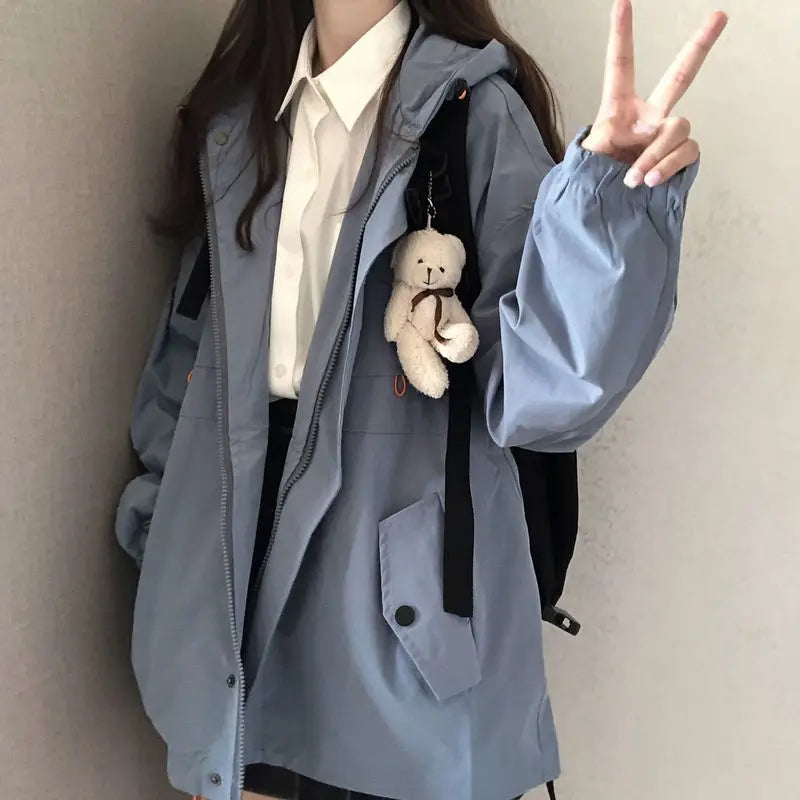 Damen Jacke mit Kapuze und Reißverschluss, Blau