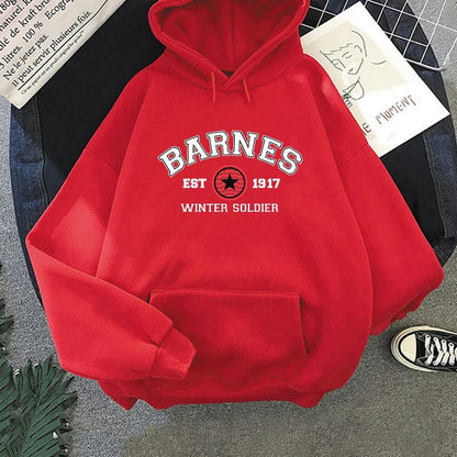 Hoodie mit Kapuze, Kängurutasche und "Barnes Winter Soldier"-Aufdruck