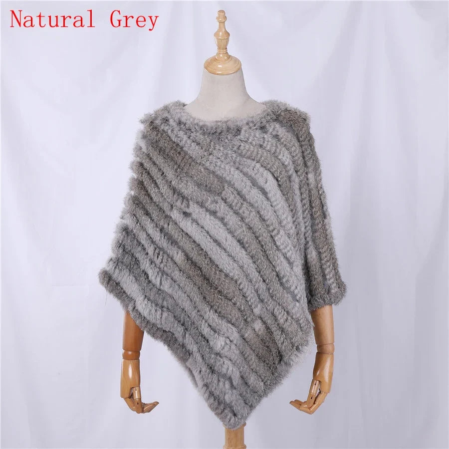 Damen Poncho weich strukturiert Grau Winter Cape