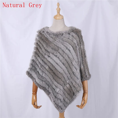 Damen Poncho weich strukturiert Grau Winter Cape