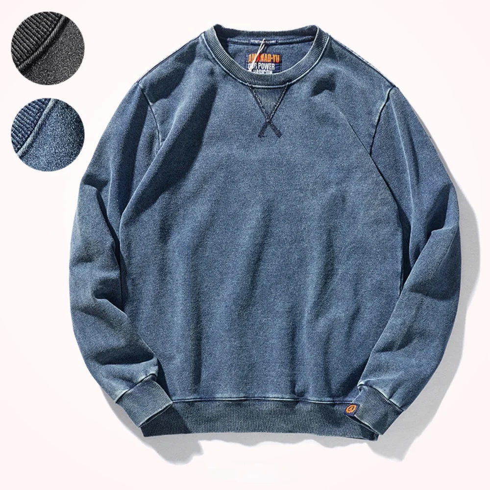 Unisex Sweatshirt Rundhals Washed Look Blau