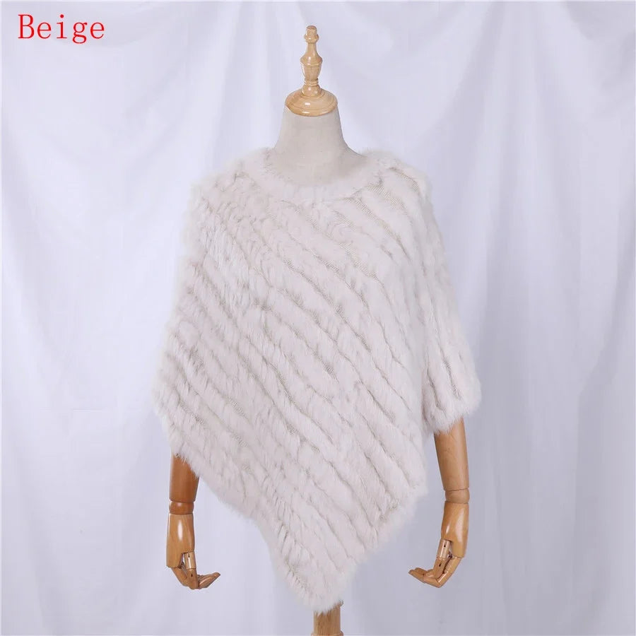 Damen Poncho weich strukturiert Grau Winter Cape