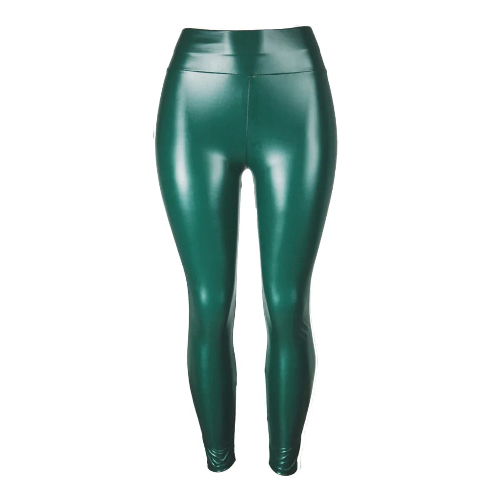 Damen Leggings Hochglanz Look Hose Schwarz Glänzend Matt