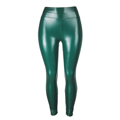 Damen Leggings Hochglanz Look Hose Schwarz Glänzend Matt