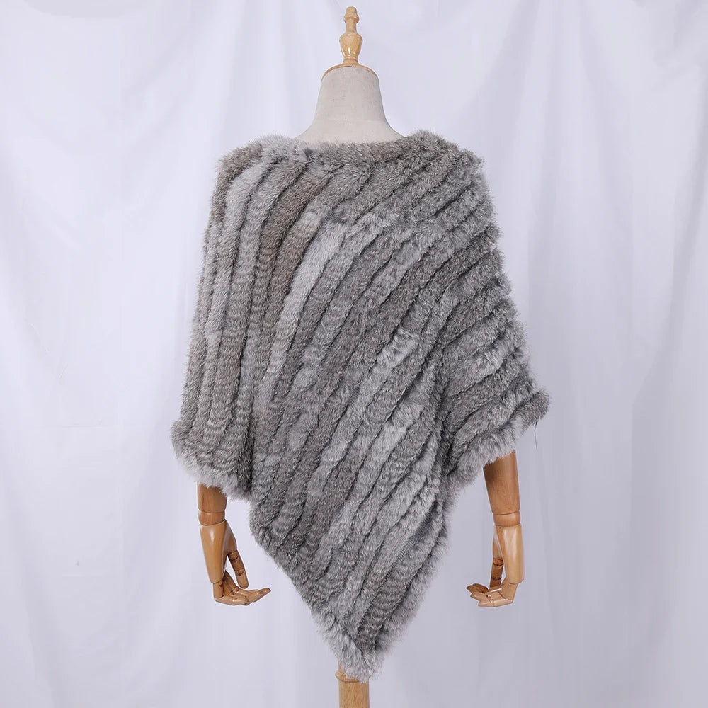 Damen Poncho weich strukturiert Grau Winter Cape