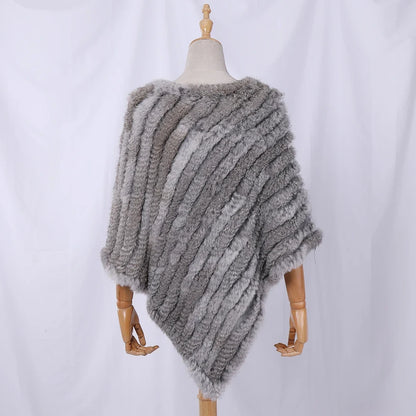 Damen Poncho weich strukturiert Grau Winter Cape