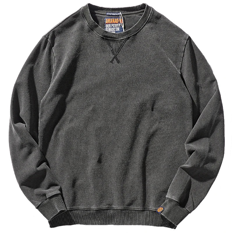 Unisex Sweatshirt Rundhals Washed Look Blau