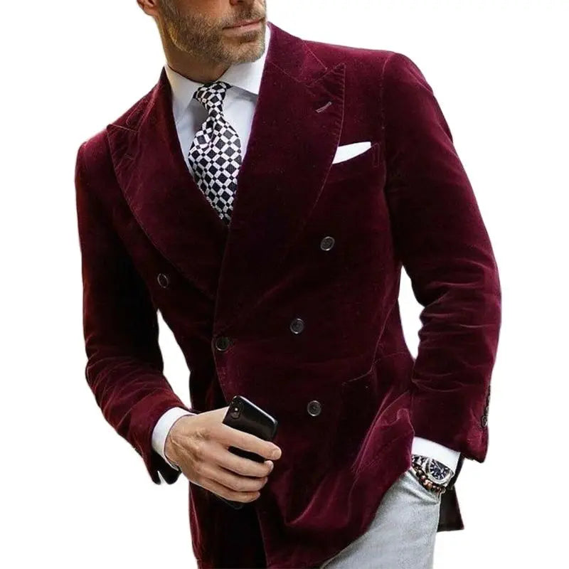 Herren Samt Doppelreihiges Sakko – Eleganter Business & Party Blazer