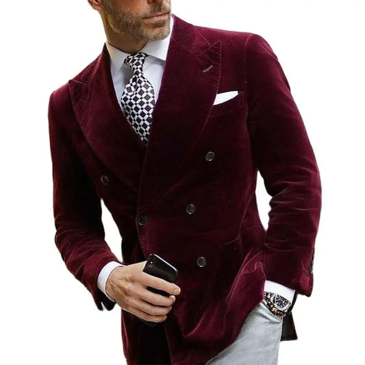 Herren Samt Doppelreihiges Sakko – Eleganter Business & Party Blazer