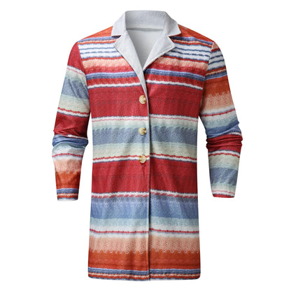 Herren Cardigan Strickjacke Lang Multi-Farben Gestreift Offen Wintermantel Jacke