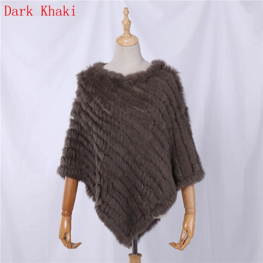 Damen Poncho weich strukturiert Grau Winter Cape