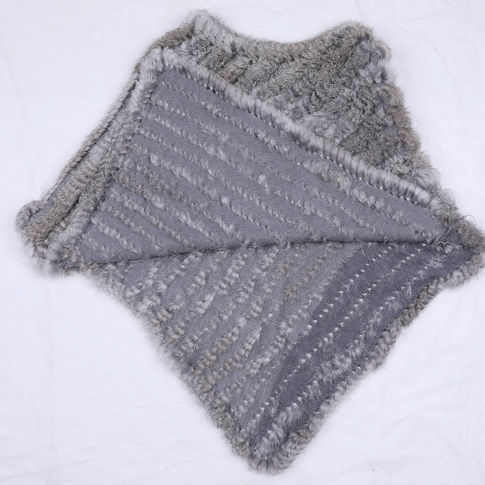 Damen Poncho weich strukturiert Grau Winter Cape