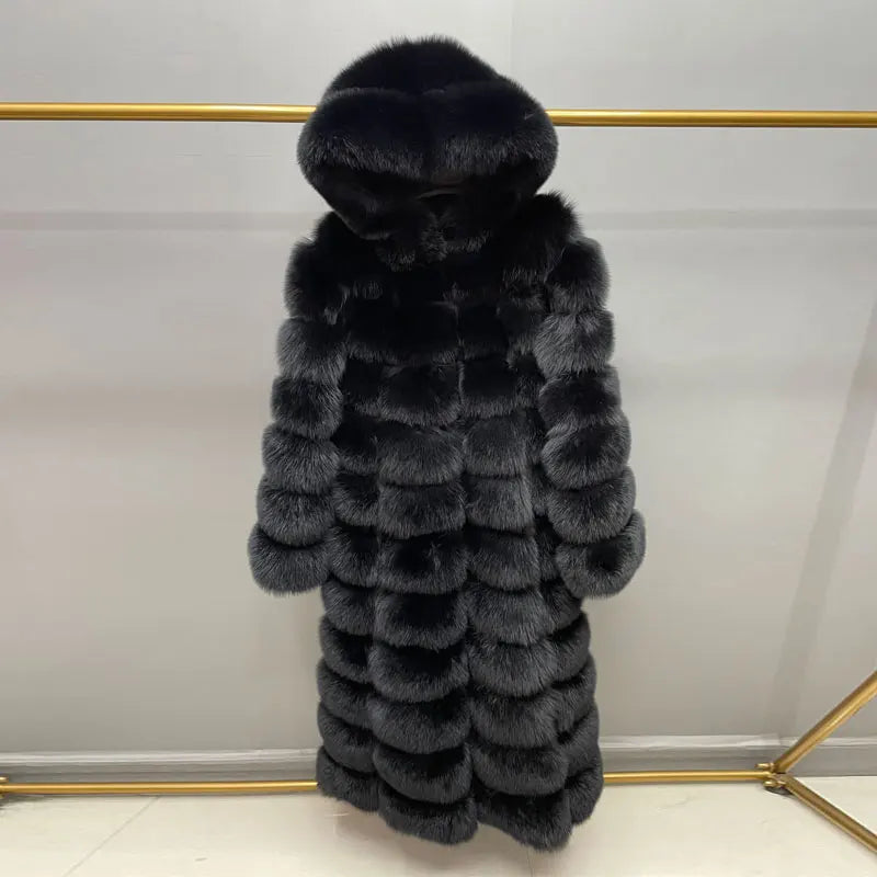 Damen Langer Mantel mit Kapuze aus weichem Material