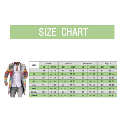 Herren Cardigan Strickjacke Lang Multi-Farben Gestreift Offen Wintermantel Jacke