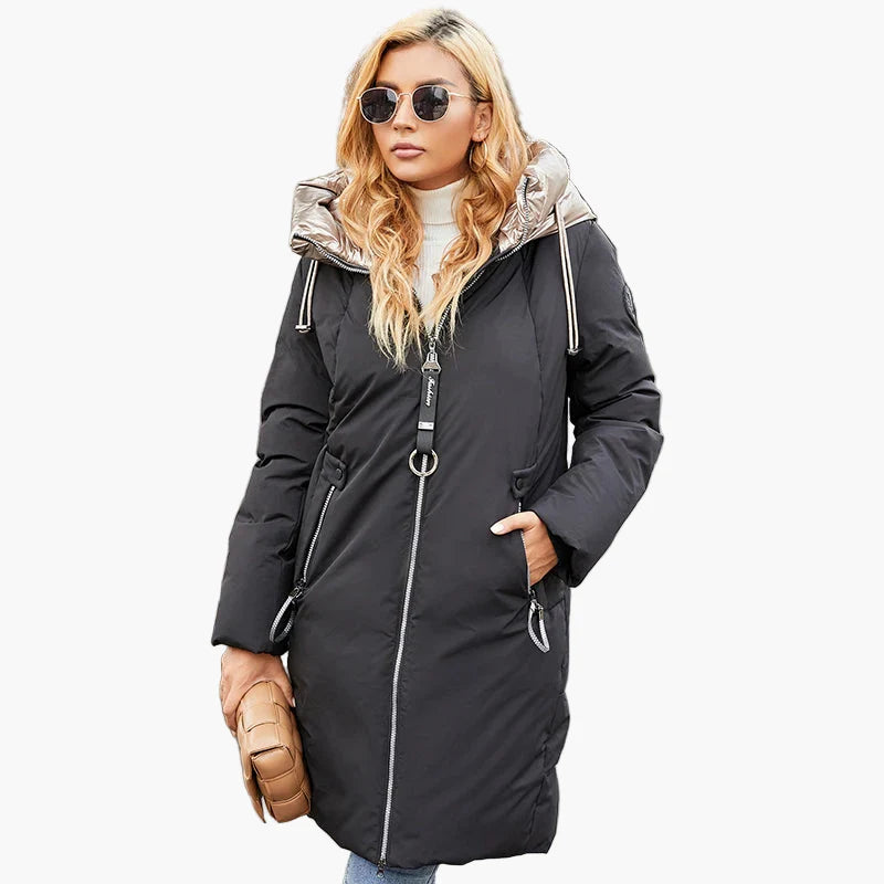Damen Winter Steppmantel mit Kapuze – Modischer, langer Mantel für Alltag & Freizeit