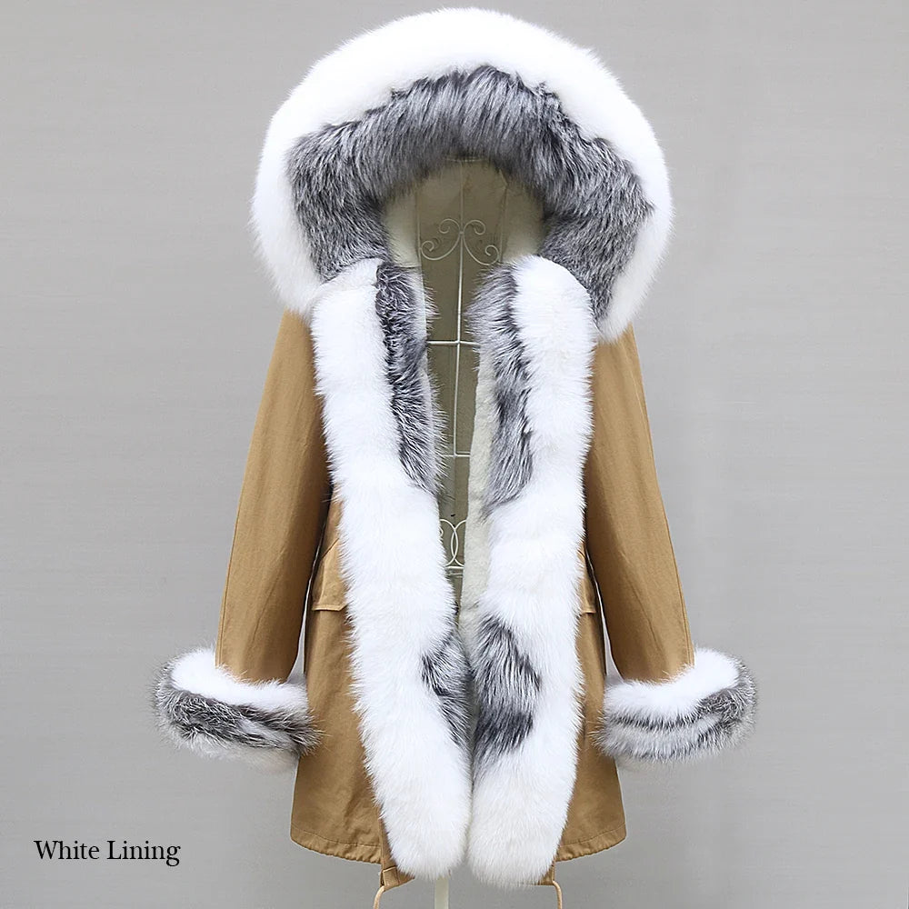 Winterparka mit Kapuze und Fellbesatz für Damen