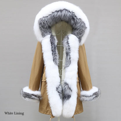 Winterparka mit Kapuze und Fellbesatz für Damen