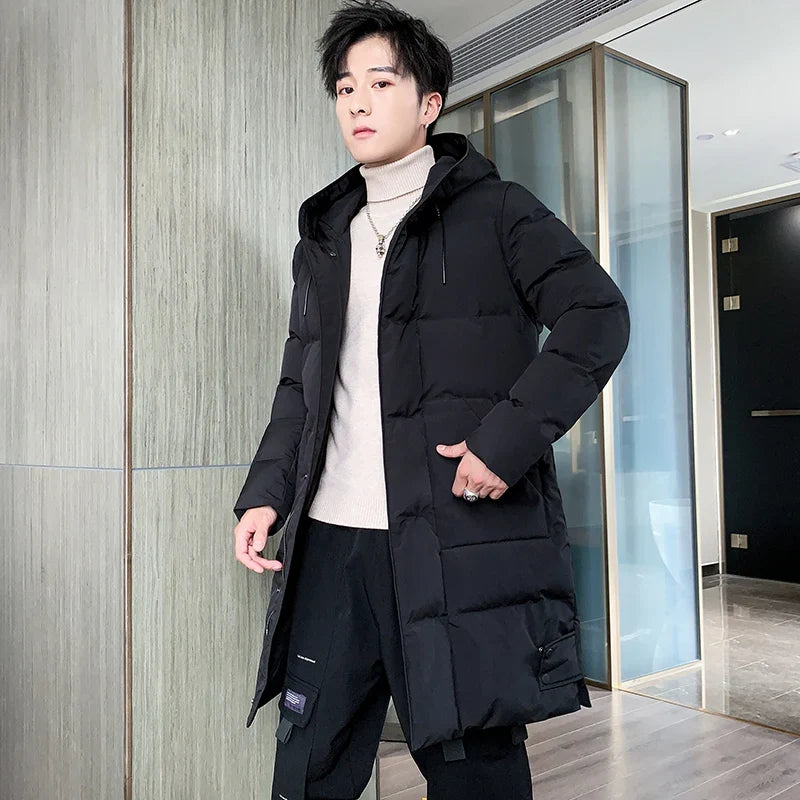 Herren Langer Steppmantel mit Kapuze – Warm Gefütterter Winterparka mit Taschen