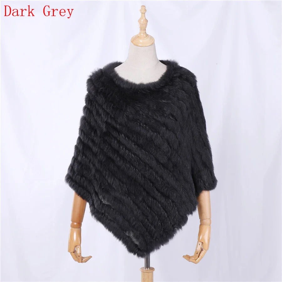 Damen Poncho weich strukturiert Grau Winter Cape