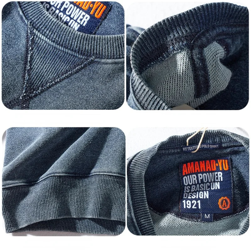 Unisex Sweatshirt Rundhals Washed Look Blau